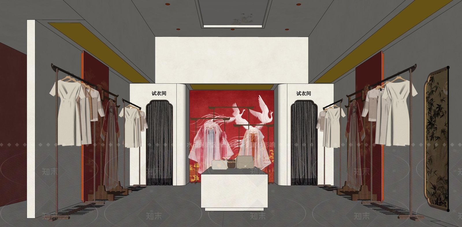 新中式服装店SU模型下载【ID:1207714401】