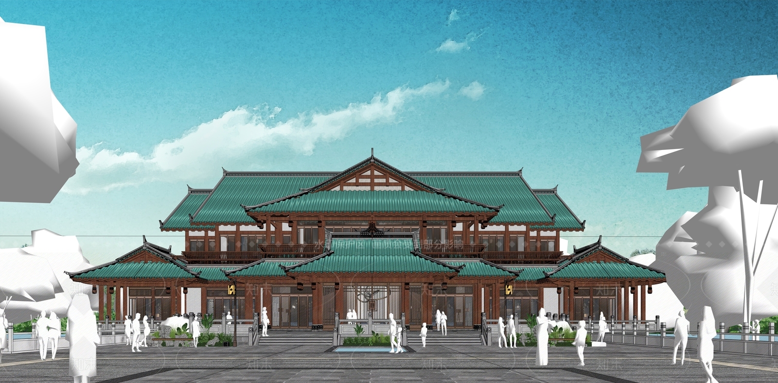 中式新中式古建筑SU模型下载【ID:1207722265】