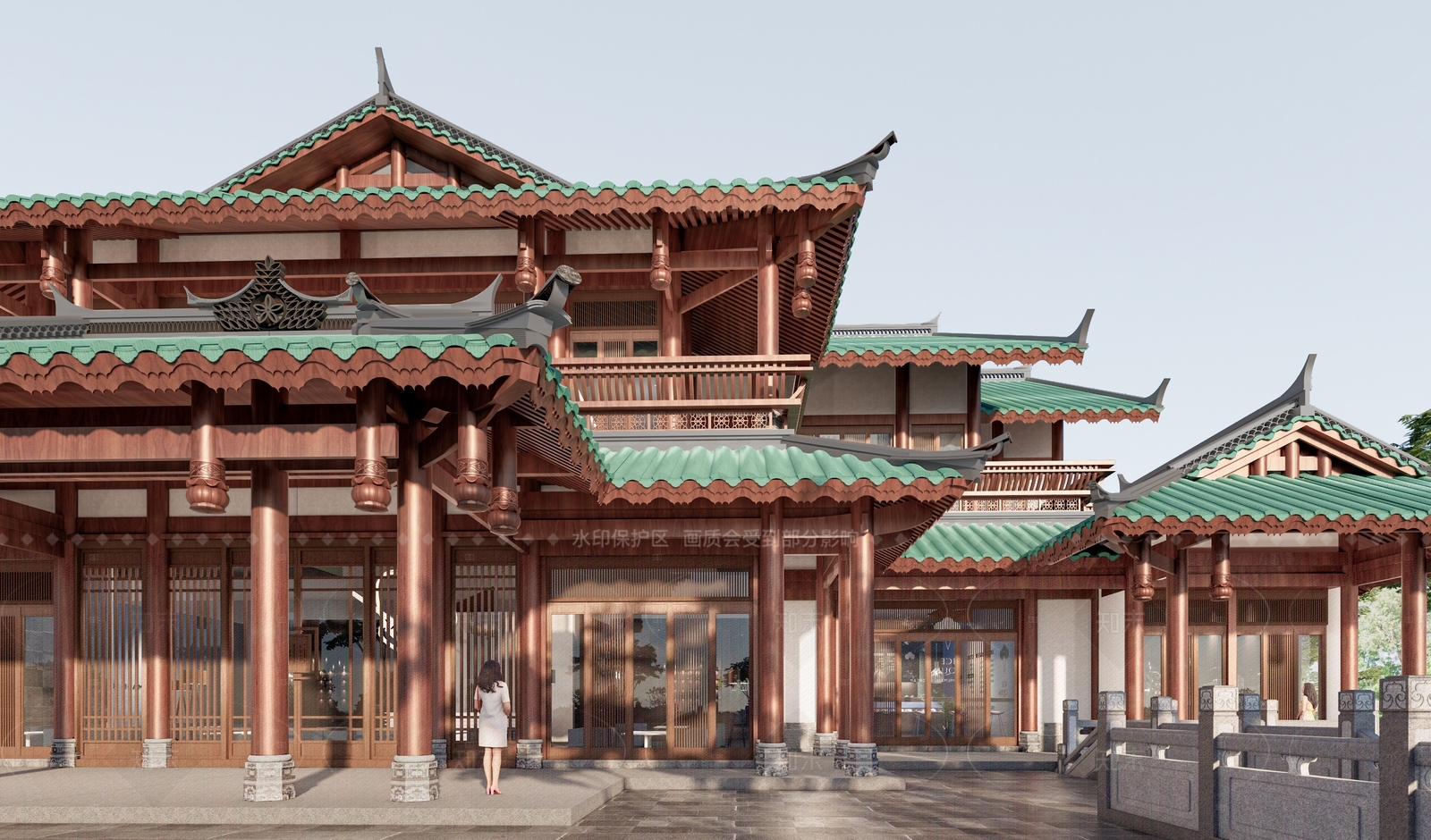 中式新中式古建筑SU模型下载【ID:1207722265】