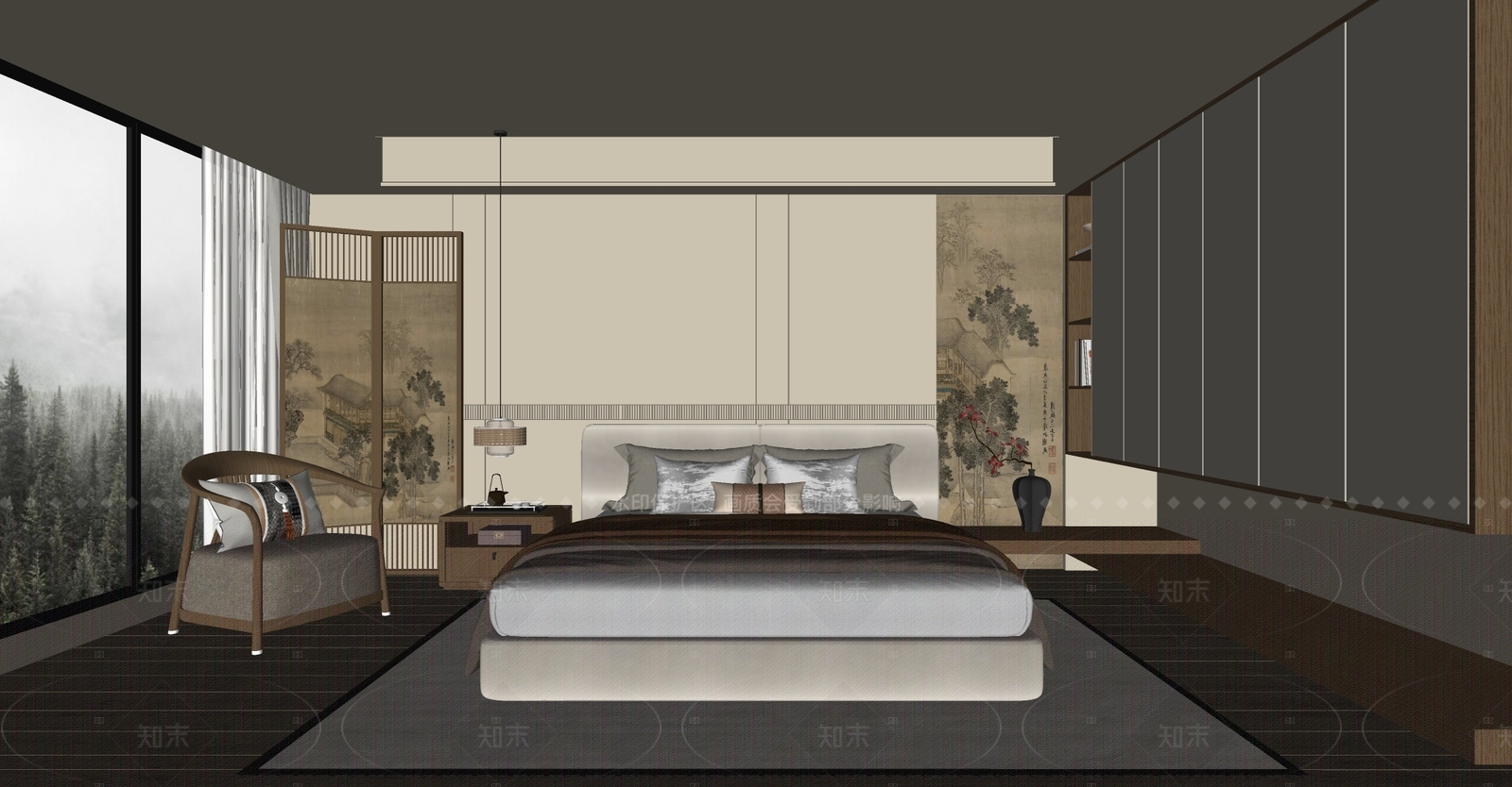 新中式中式家居卧室SU模型下载【ID:1207723818】