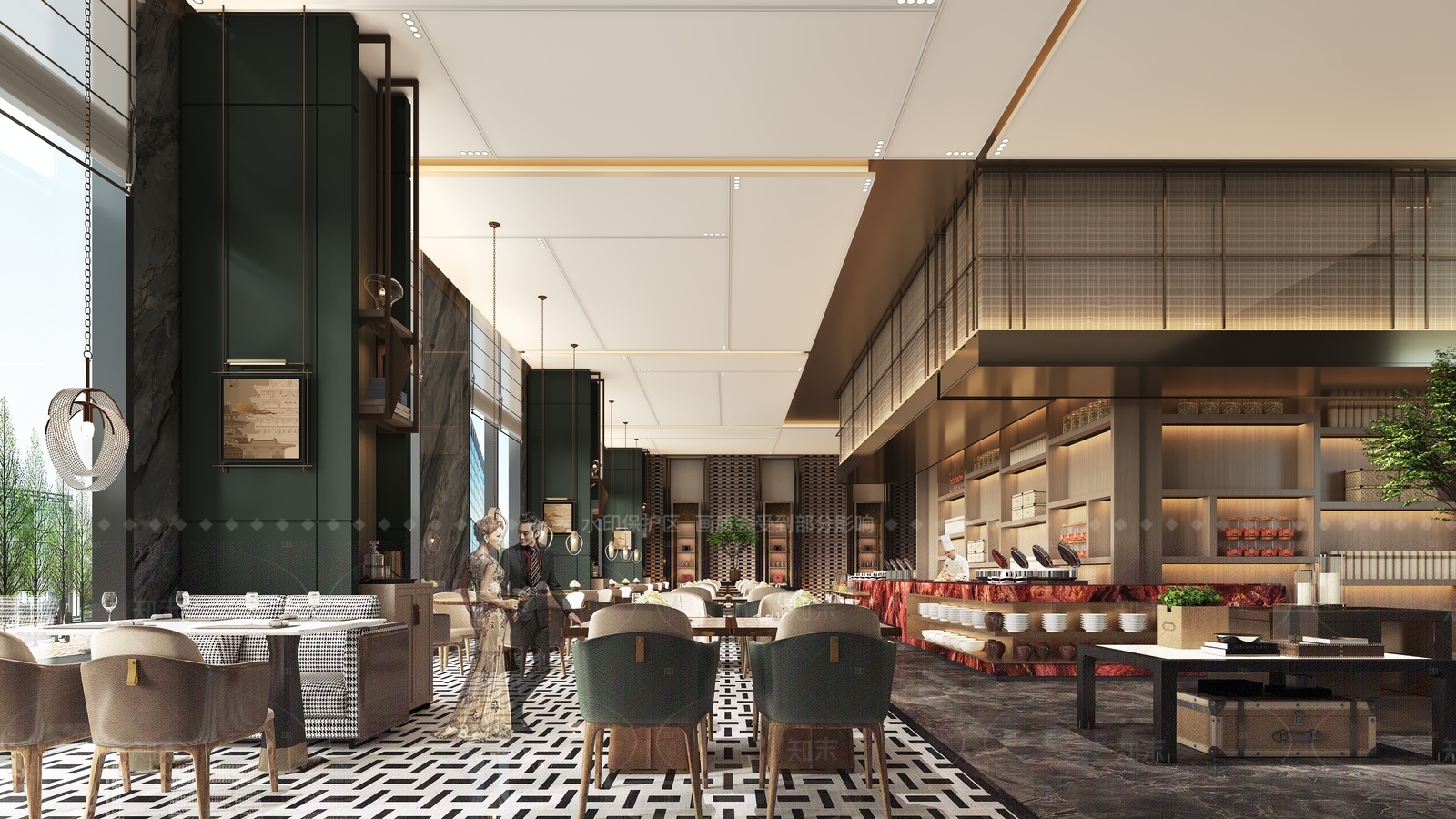 新中式酒店餐厅3D模型下载【ID:1207725047】