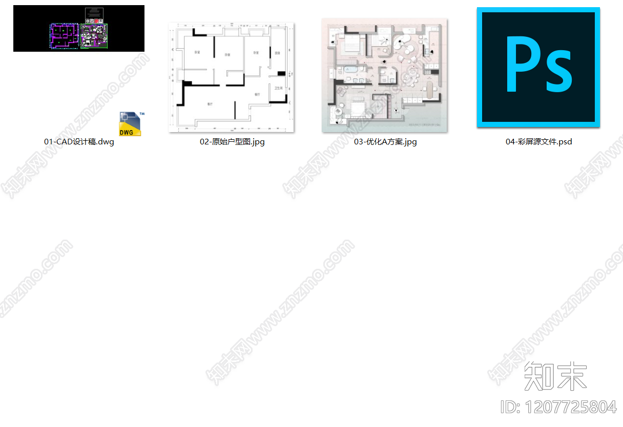 小户型平层cad施工图下载【ID:1207725804】