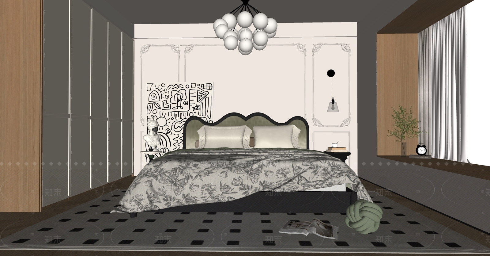 现代法式家居卧室SU模型下载【ID:1207725926】