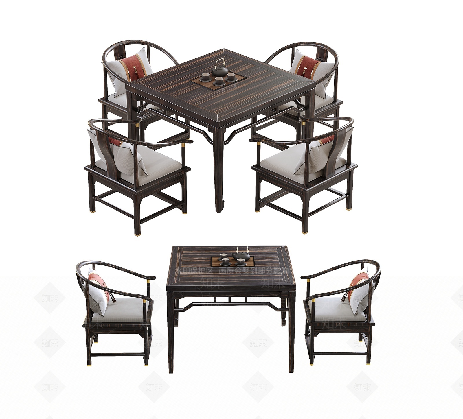 新中式中式餐桌3D模型下载【ID:1207730946】
