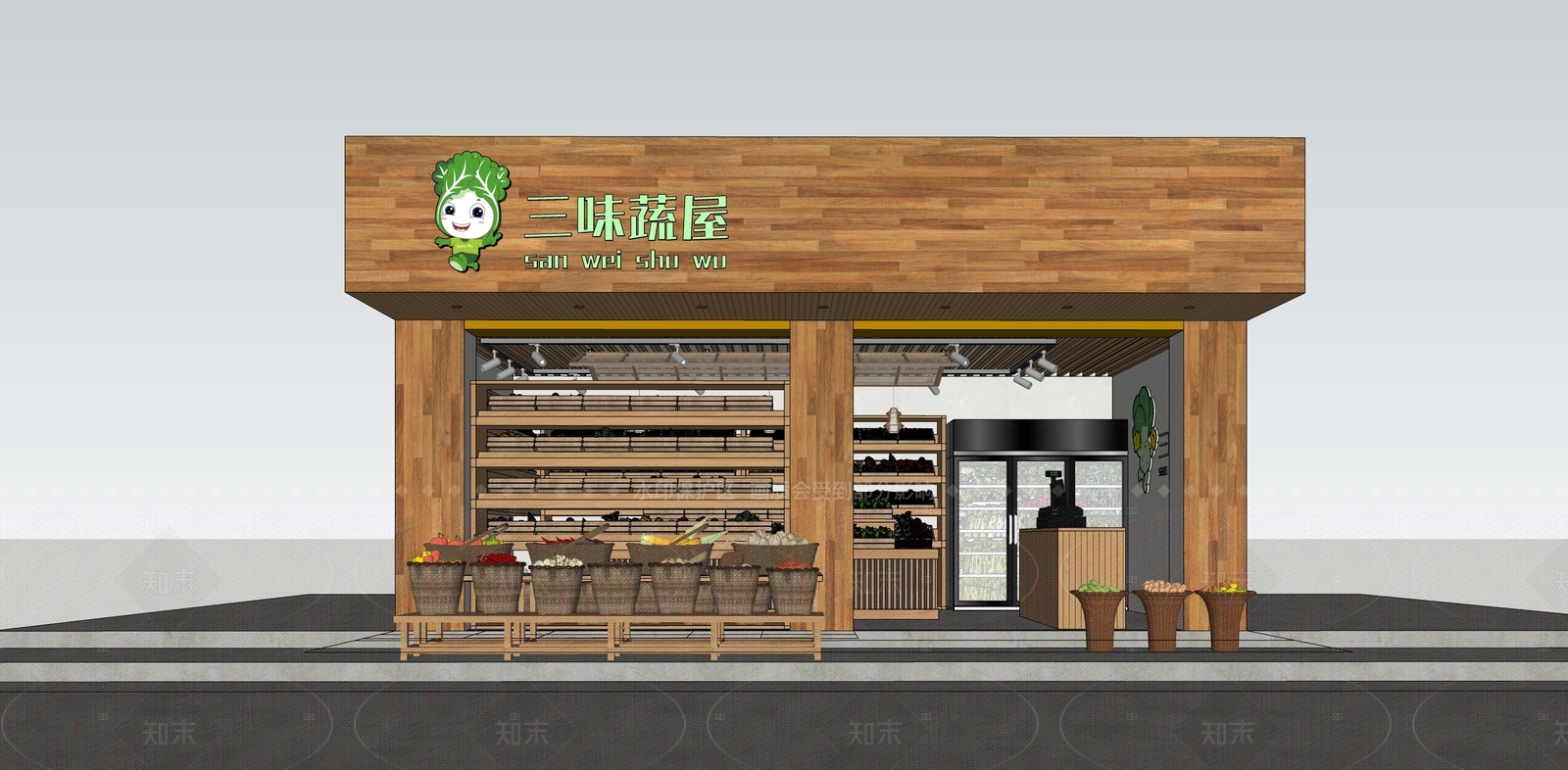 现代原木菜市场SU模型下载【ID:1207731721】