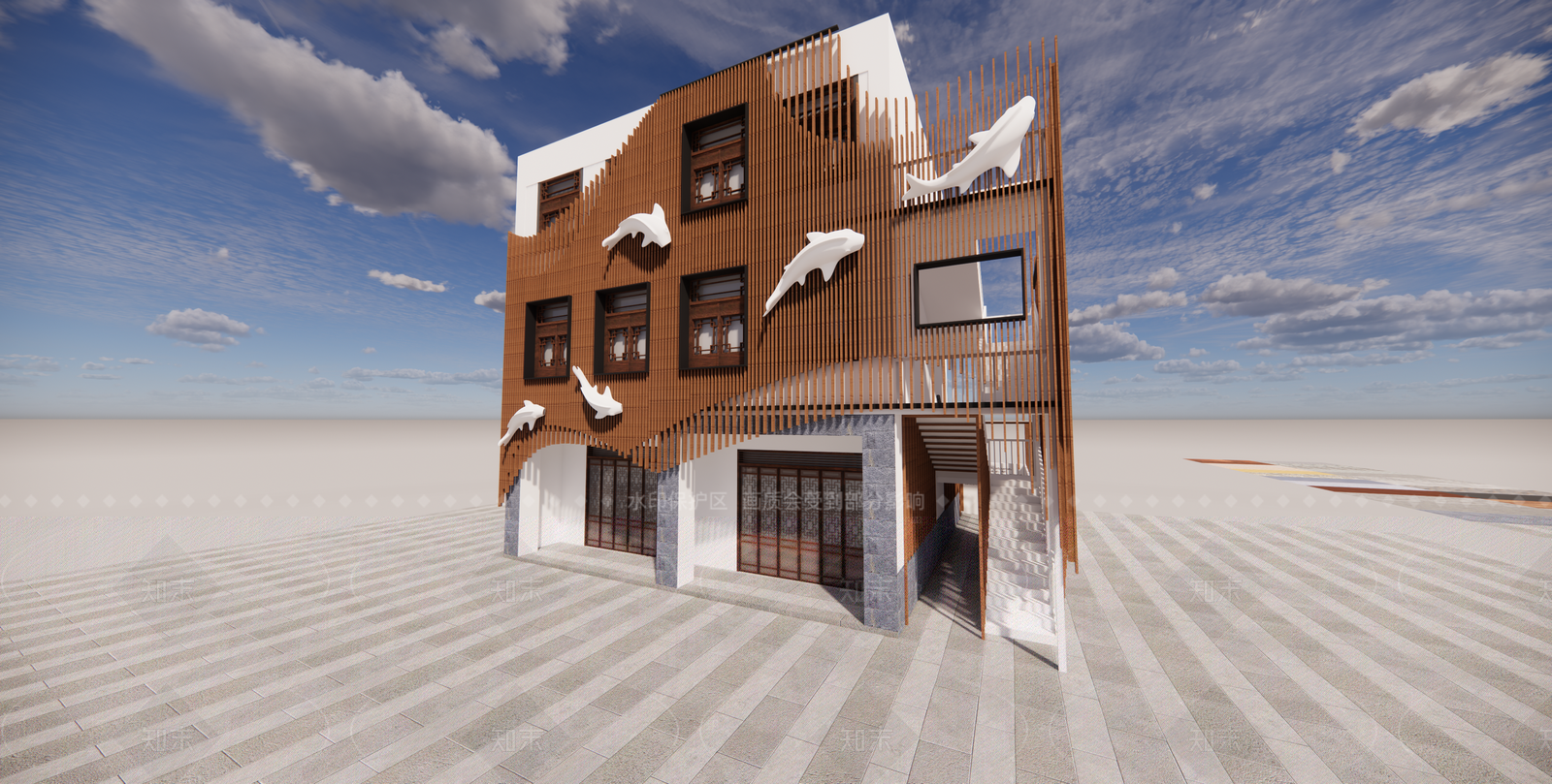 现代新中式风格建筑SU模型下载【ID:1207738266】