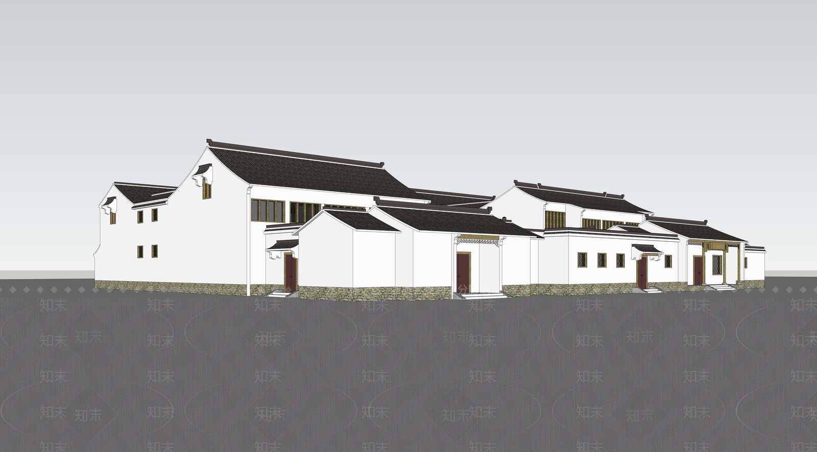 新中式风格徽式建筑SU模型下载【ID:1207740174】