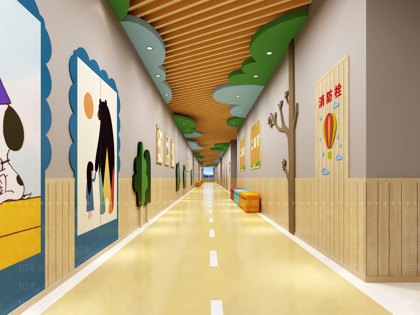 现代幼儿园走廊3D模型下载【ID:1207742811】