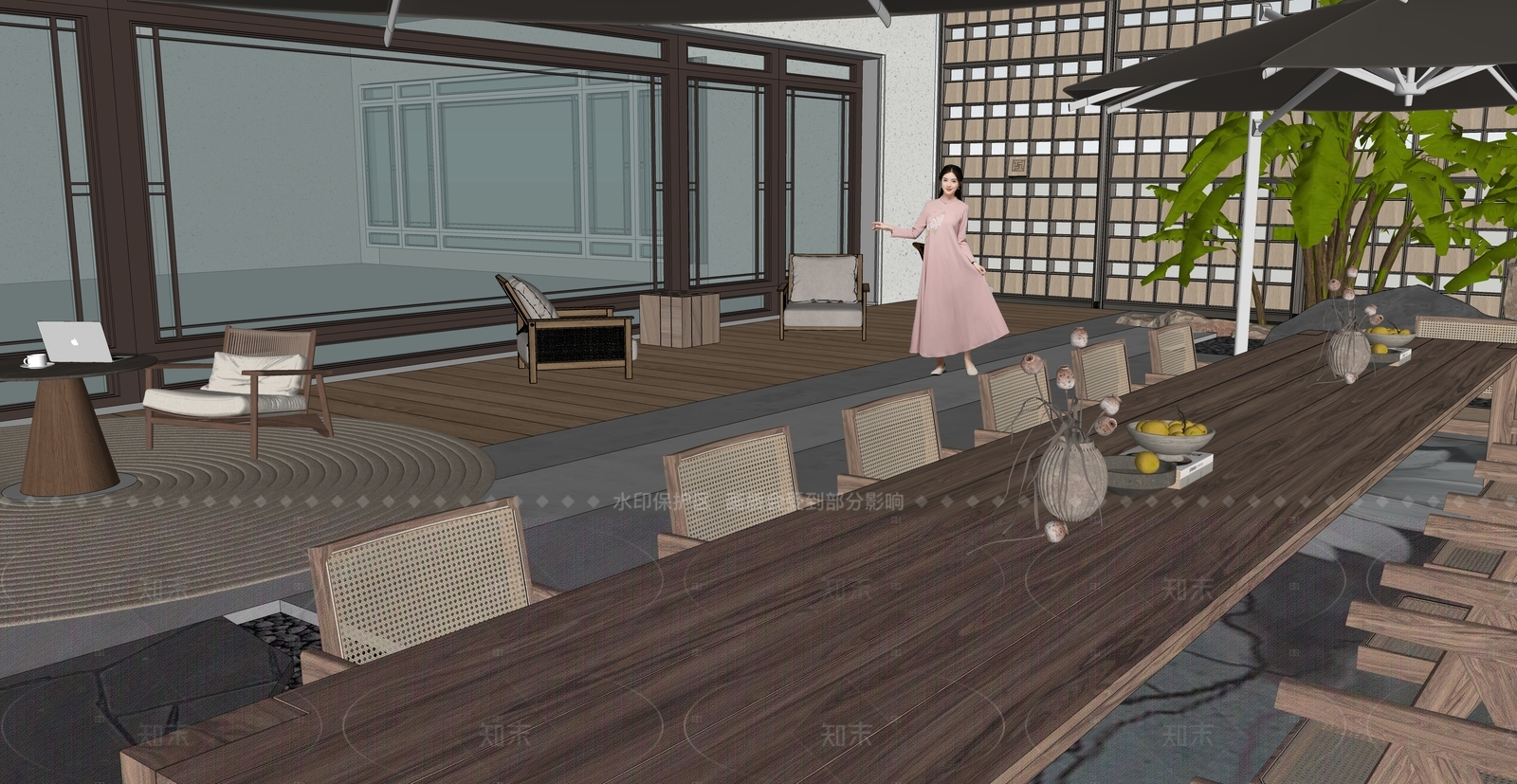 现代新中式别墅庭院SU模型下载【ID:1207743611】