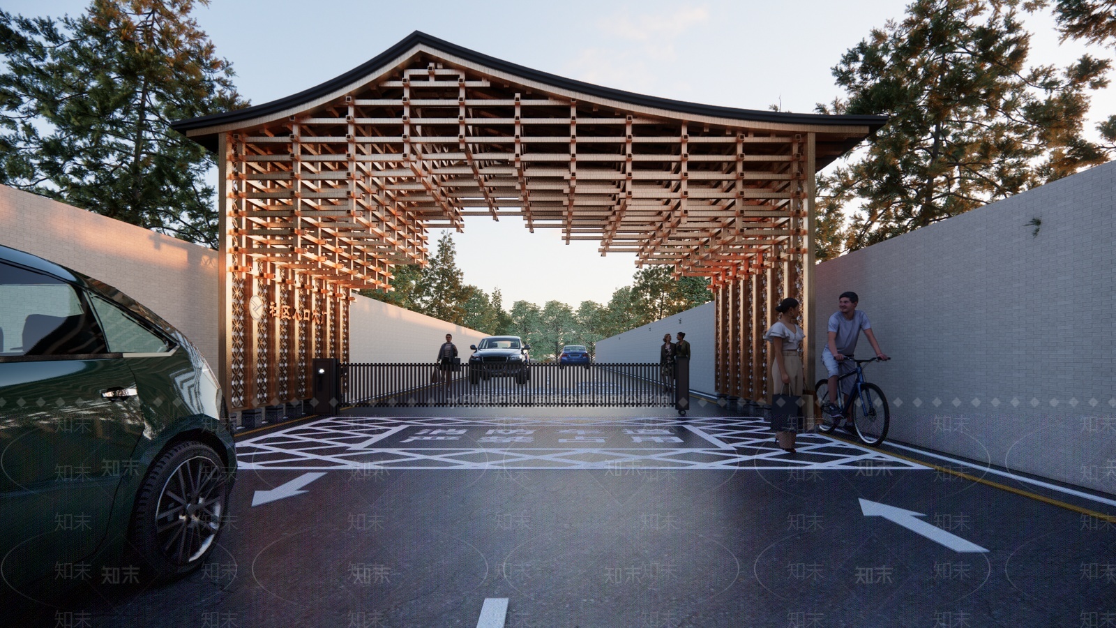 现代老旧小区社区主入口大门SU模型下载【ID:1207744088】