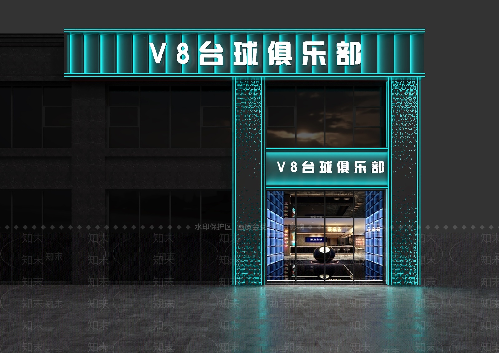 现代台球厅台球厅桌球室门头3D模型下载【ID:1207746312】