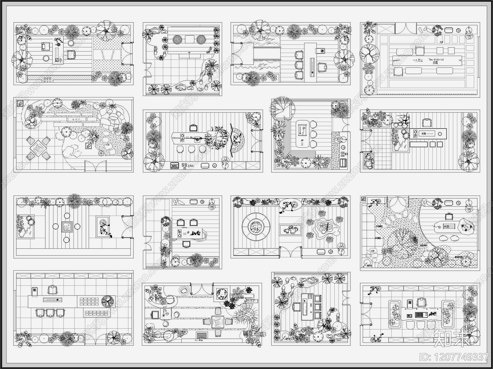 新中式现代茶室施工图下载【ID:1207749337】