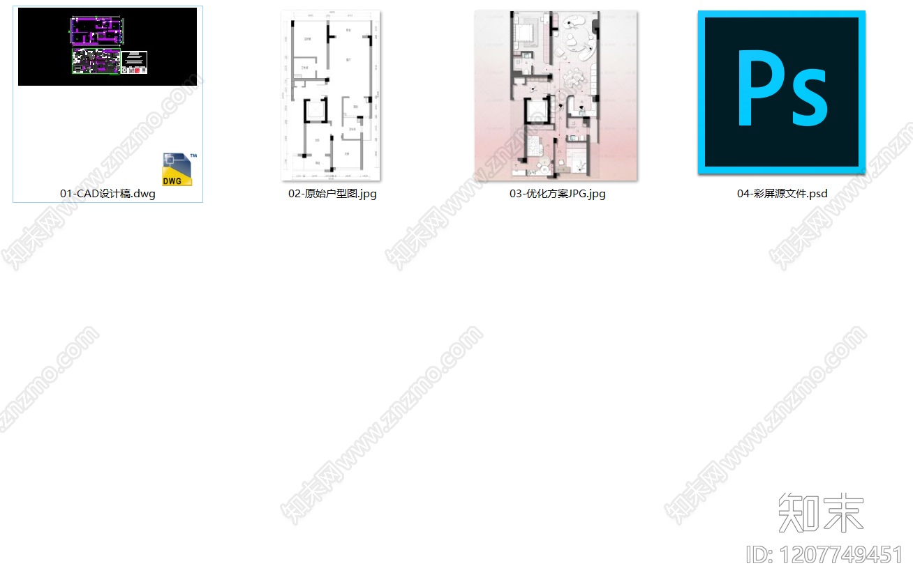 小户型平层cad施工图下载【ID:1207749451】