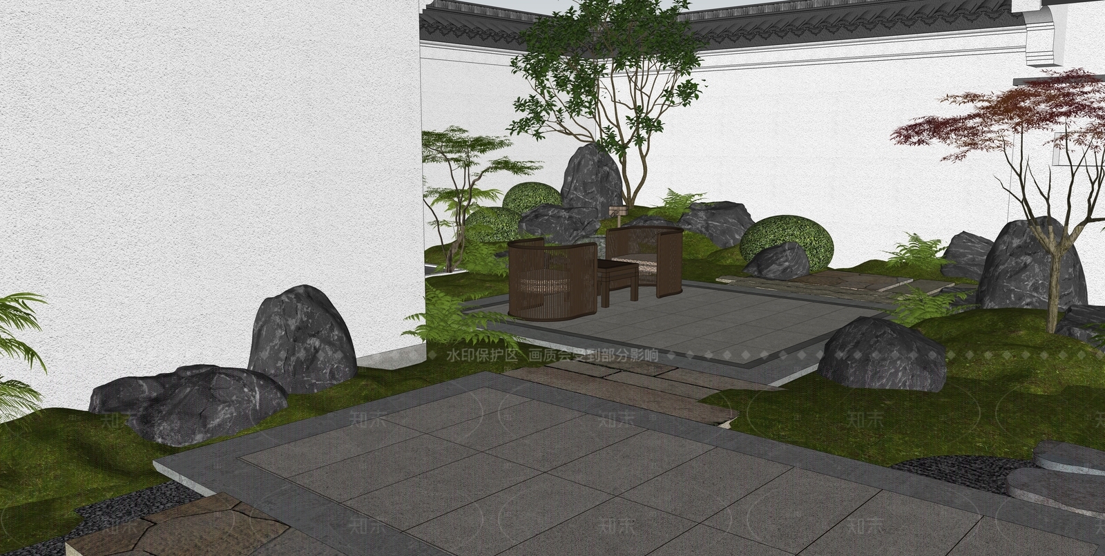 新中式禅意别墅庭院SU模型下载【ID:1207750623】