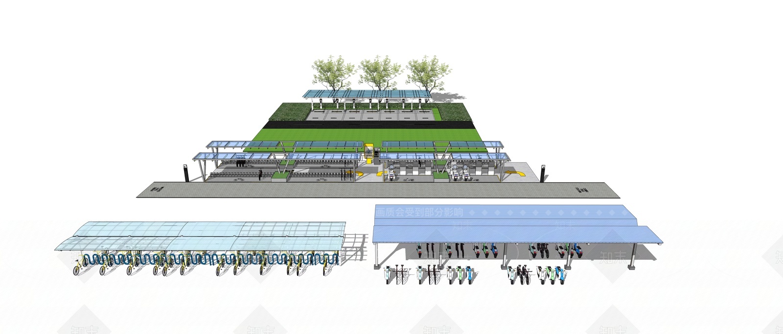 现代电动车自行车停车棚SU模型下载【ID:1207750991】