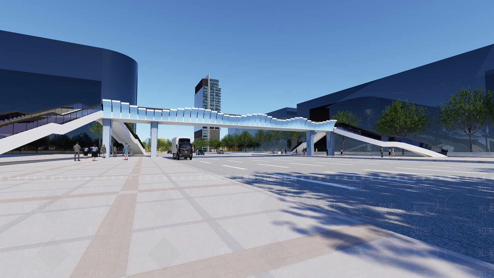 现代网红创意波浪人行天桥SU模型下载【ID:1207756953】