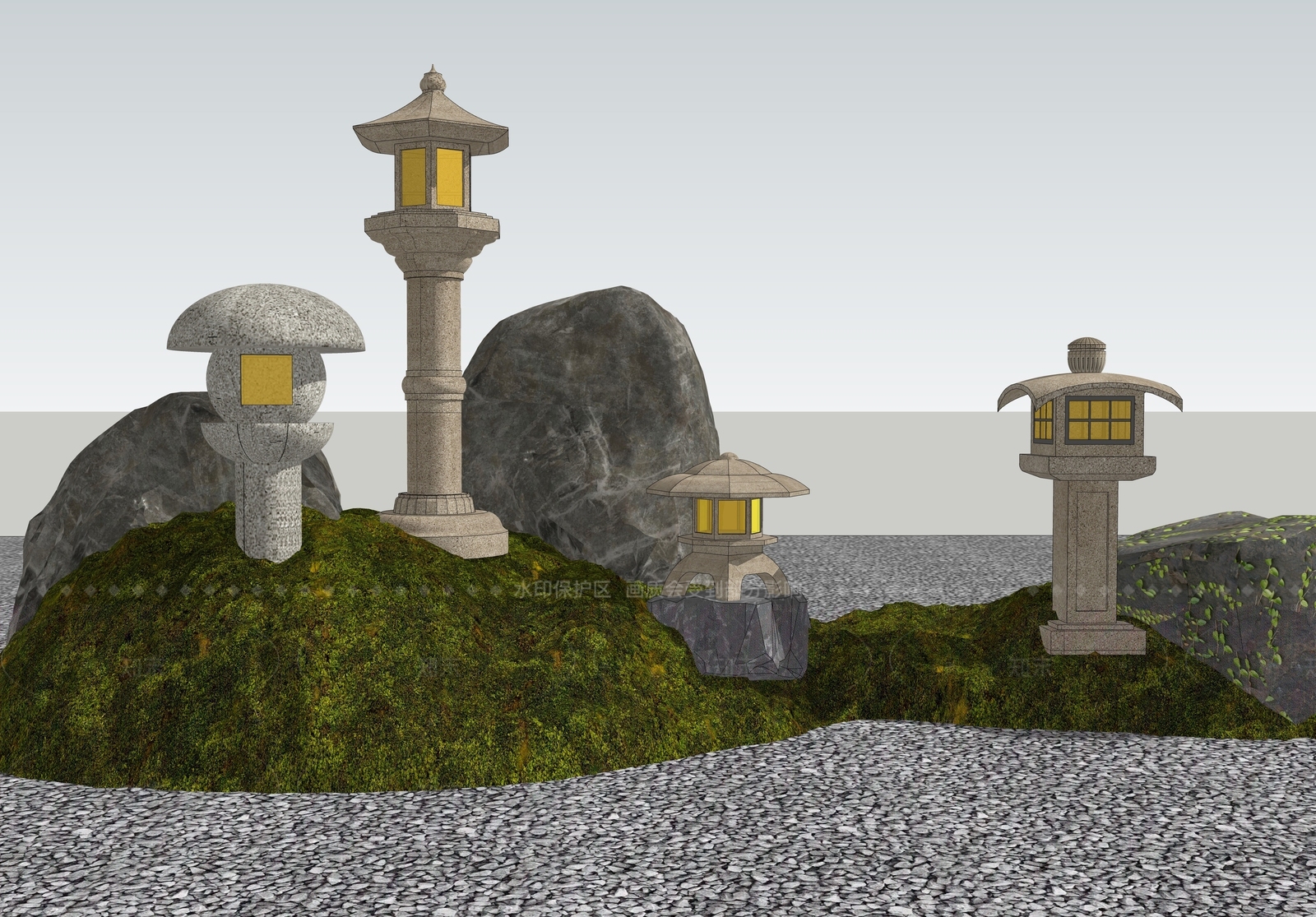 日式新中式草坪灯SU模型下载【ID:1207757480】