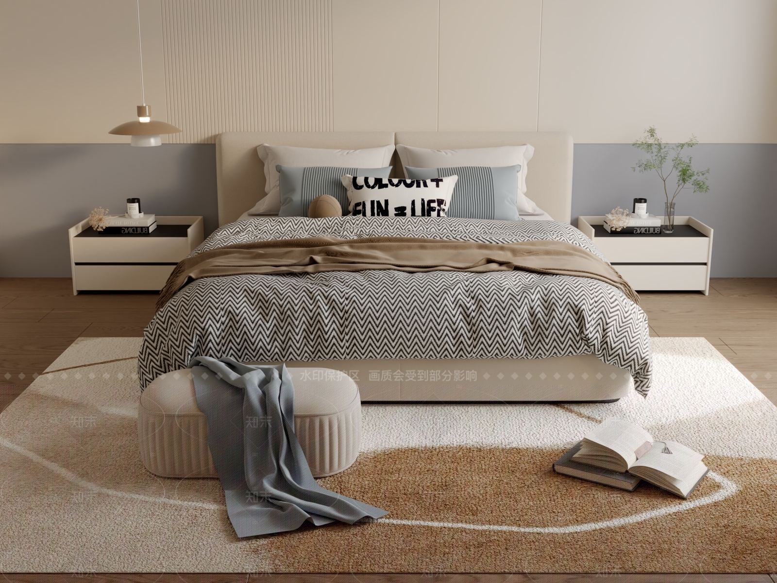 现代双人床3D模型下载【ID:1207758000】