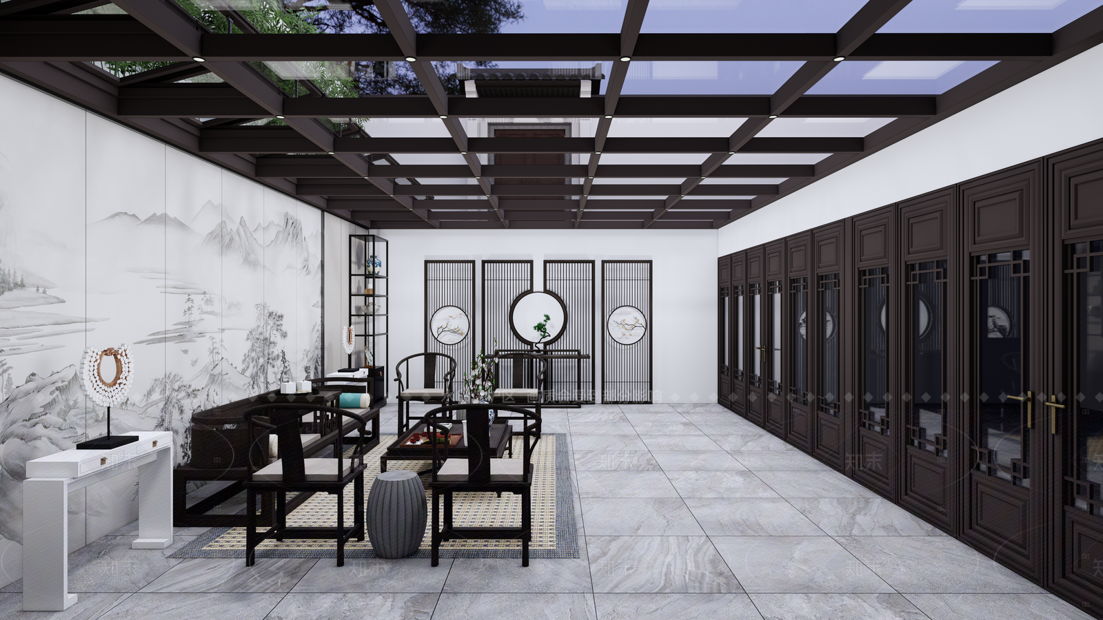 中式展览馆建筑SU模型下载【ID:1207764166】