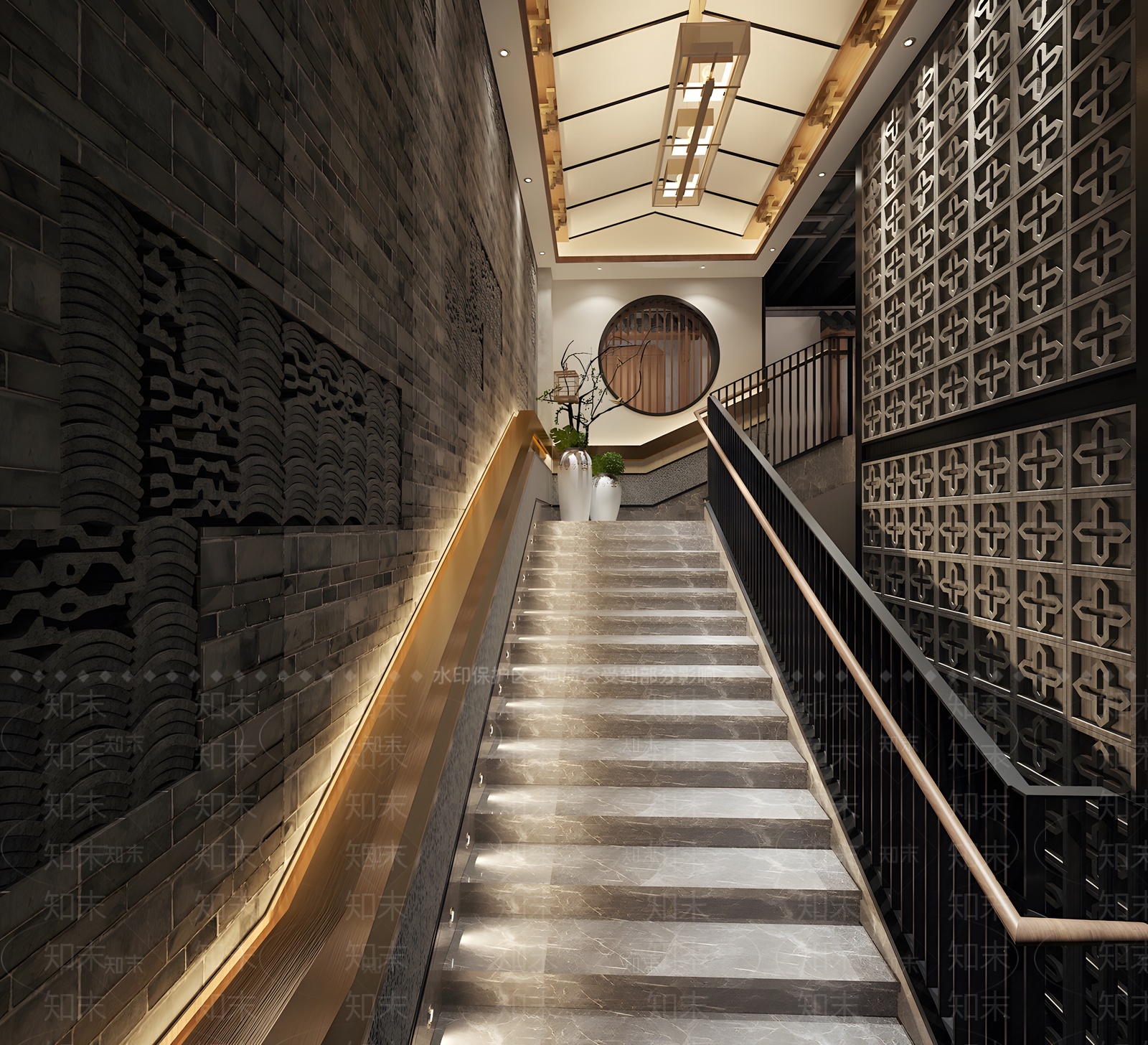 新中式扶手楼梯3D模型下载【ID:1207764362】