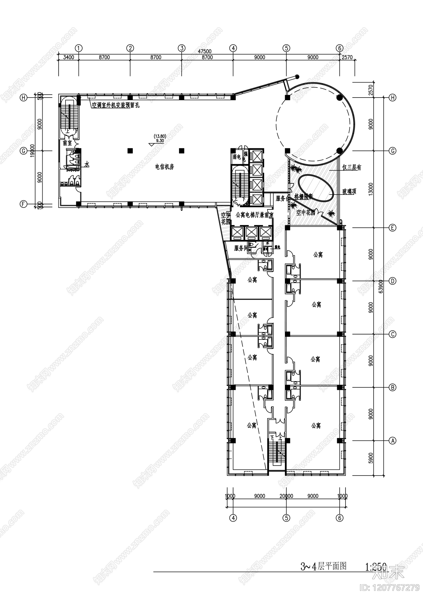 现代办公楼建筑cad施工图下载【ID:1207767279】