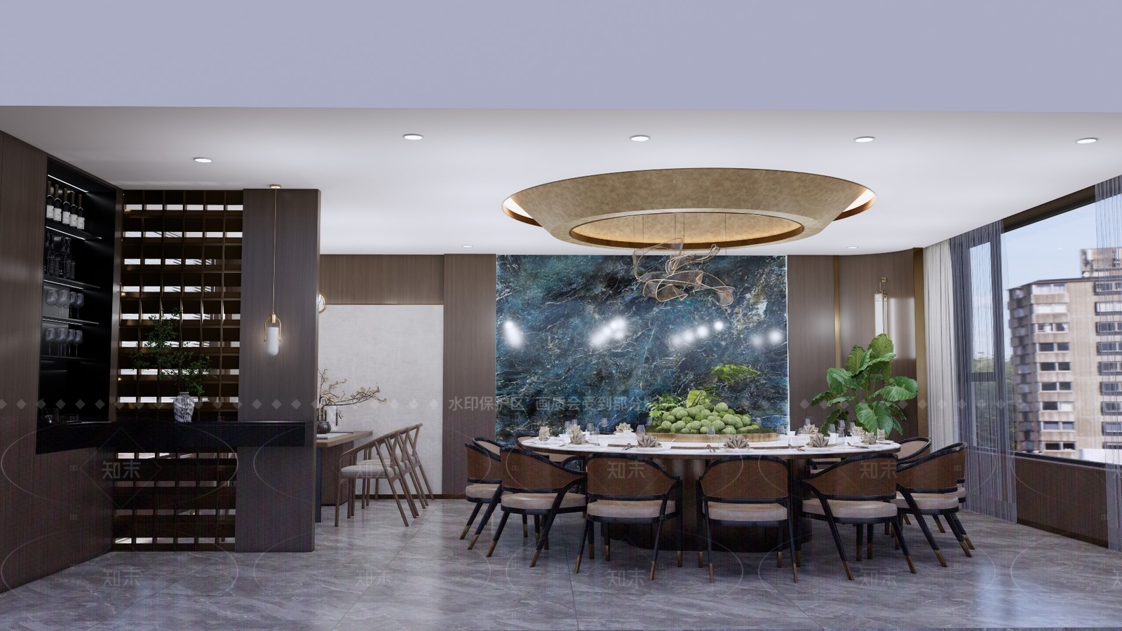 新中式轻奢中餐厅SU模型下载【ID:1207769066】