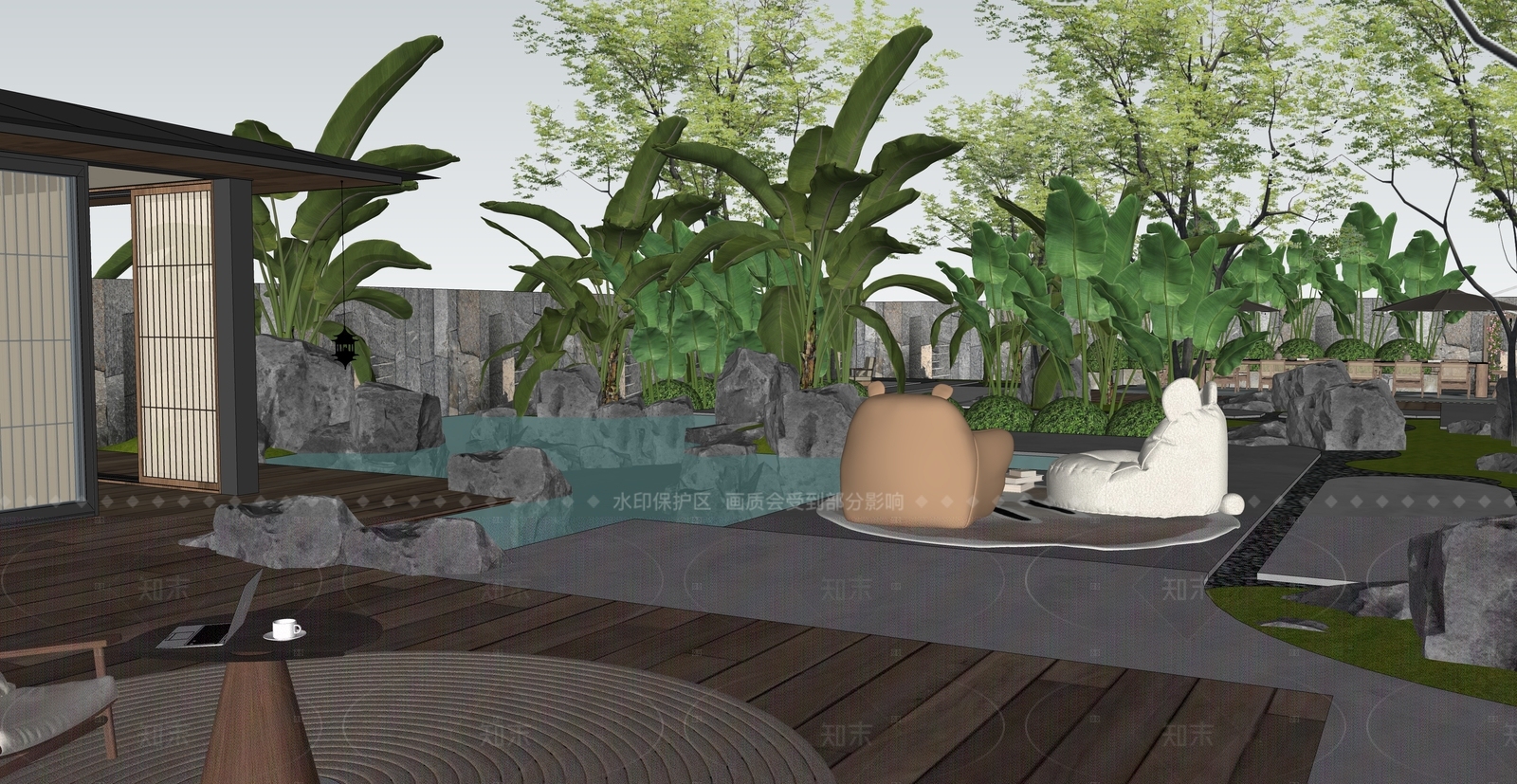 现代新中式别墅庭院SU模型下载【ID:1207797997】