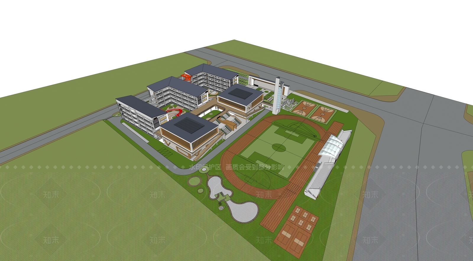 现代简约学校建筑SU模型下载【ID:1207811661】