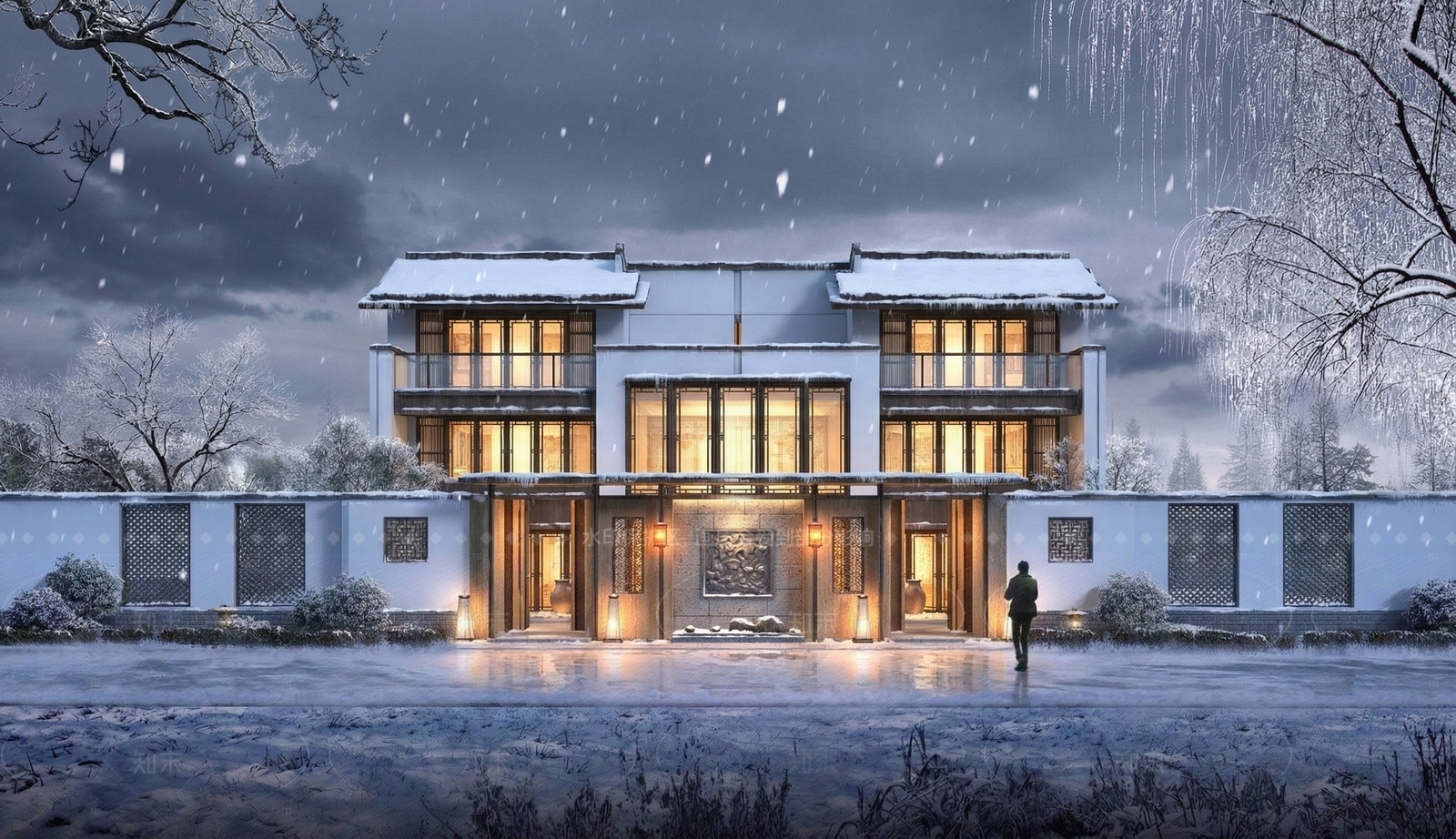 新中式中式联排别墅SU模型下载【ID:1207812423】