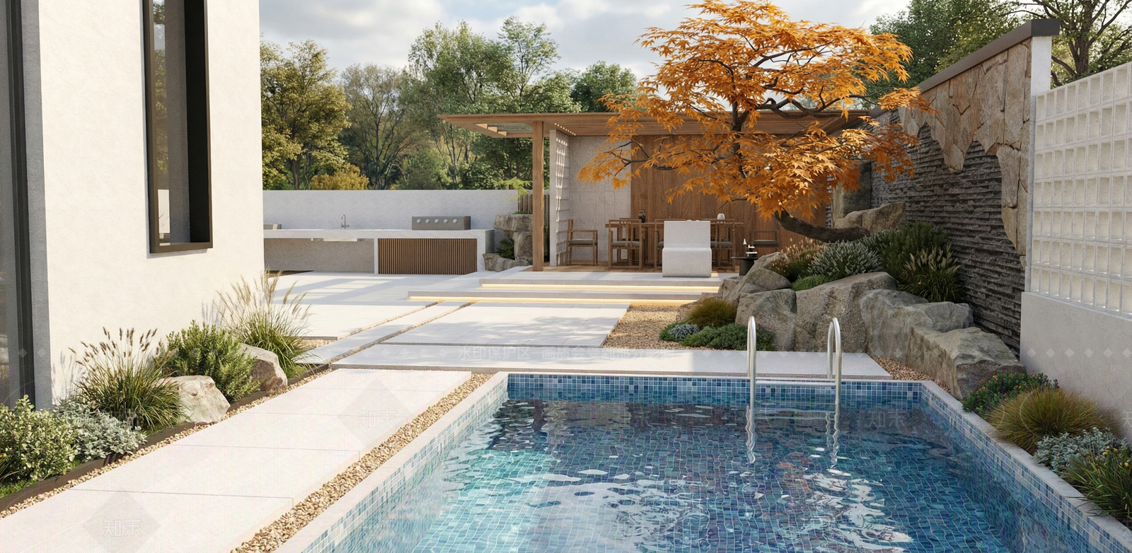 现代轻奢别墅庭院SU模型下载【ID:1207842728】