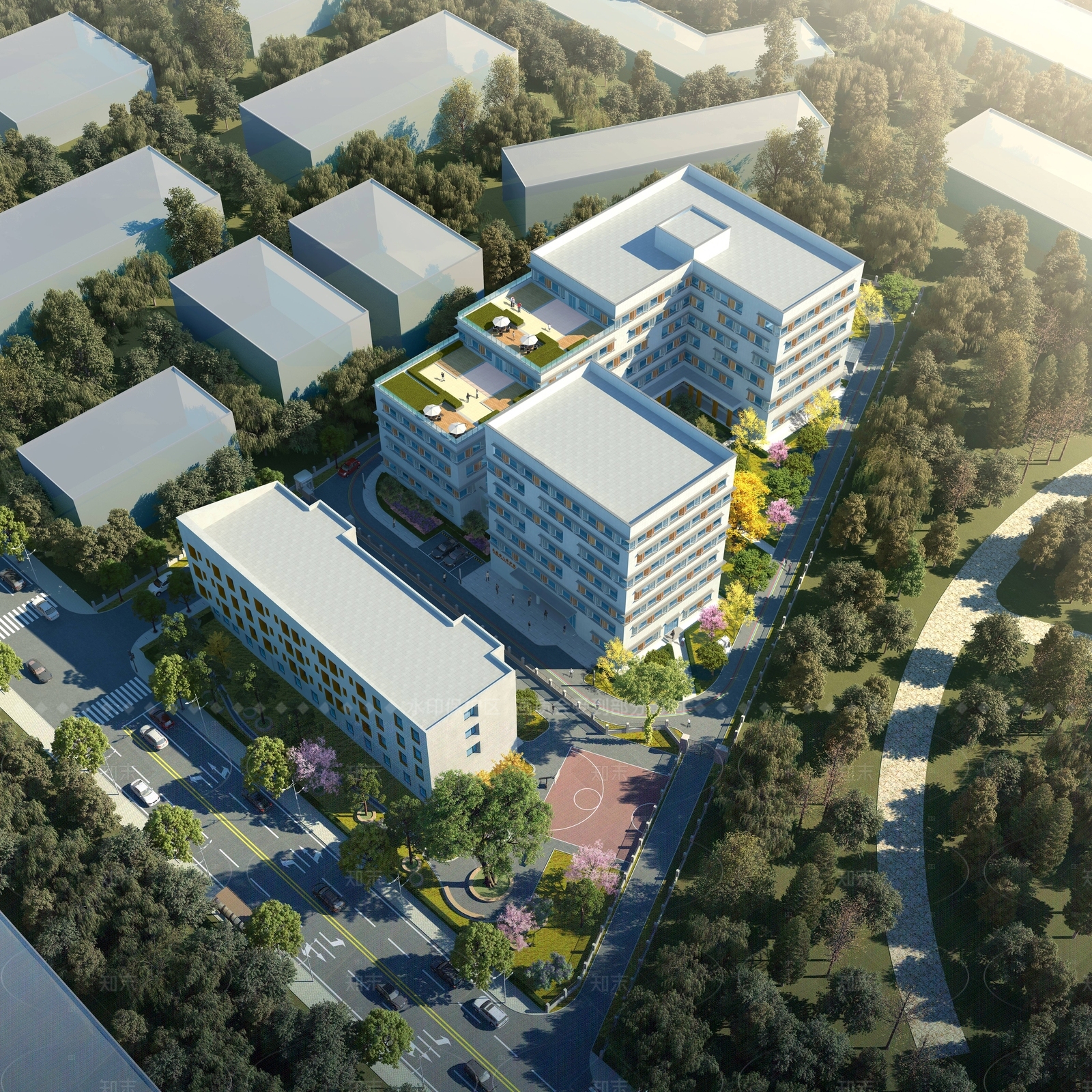 现代新中式医院建筑SU模型下载【ID:1207954492】