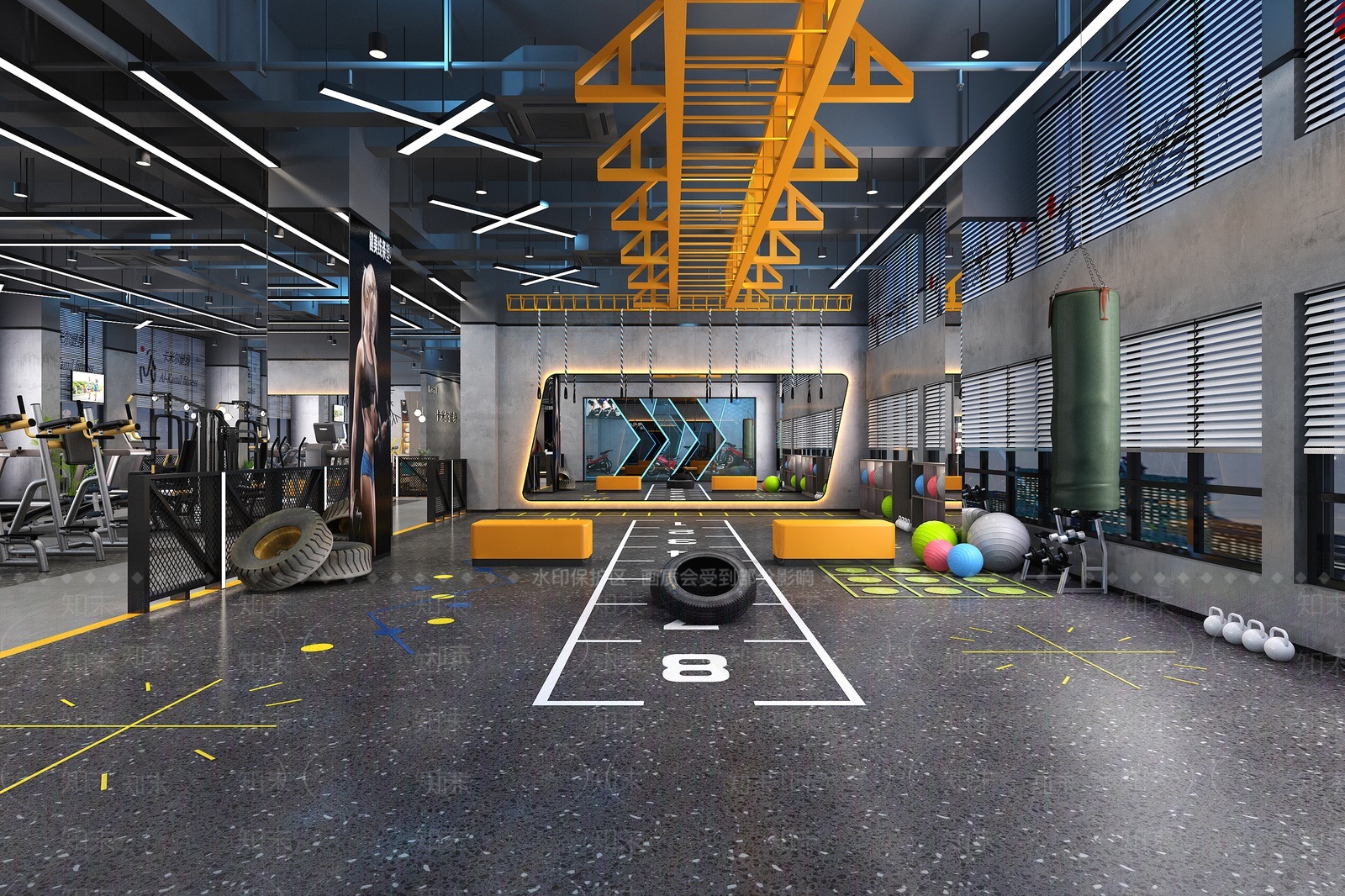 工业风格健身房3D模型下载【ID:1207978738】