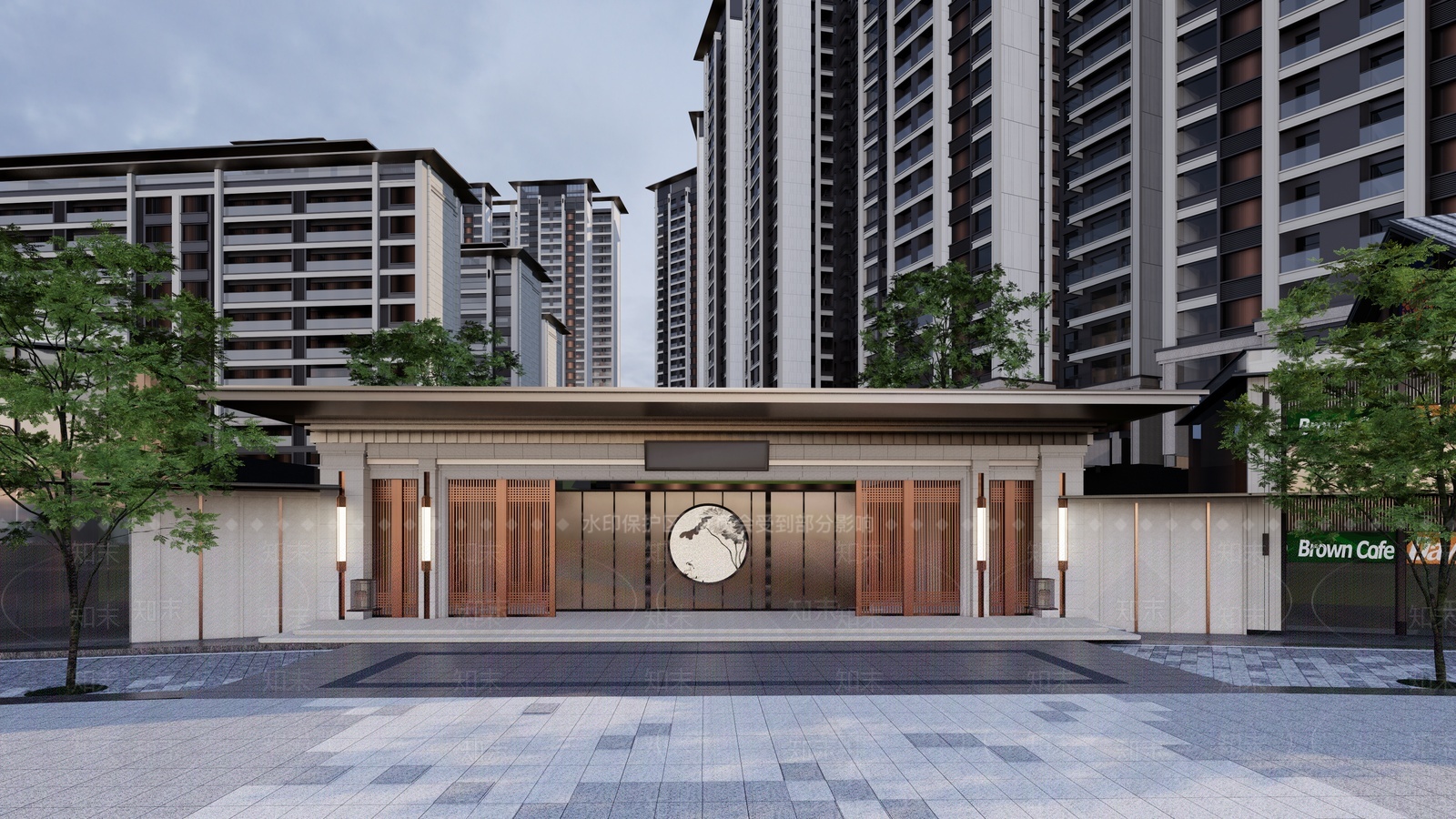 新中式景观入口大门SU模型下载【ID:1208002347】