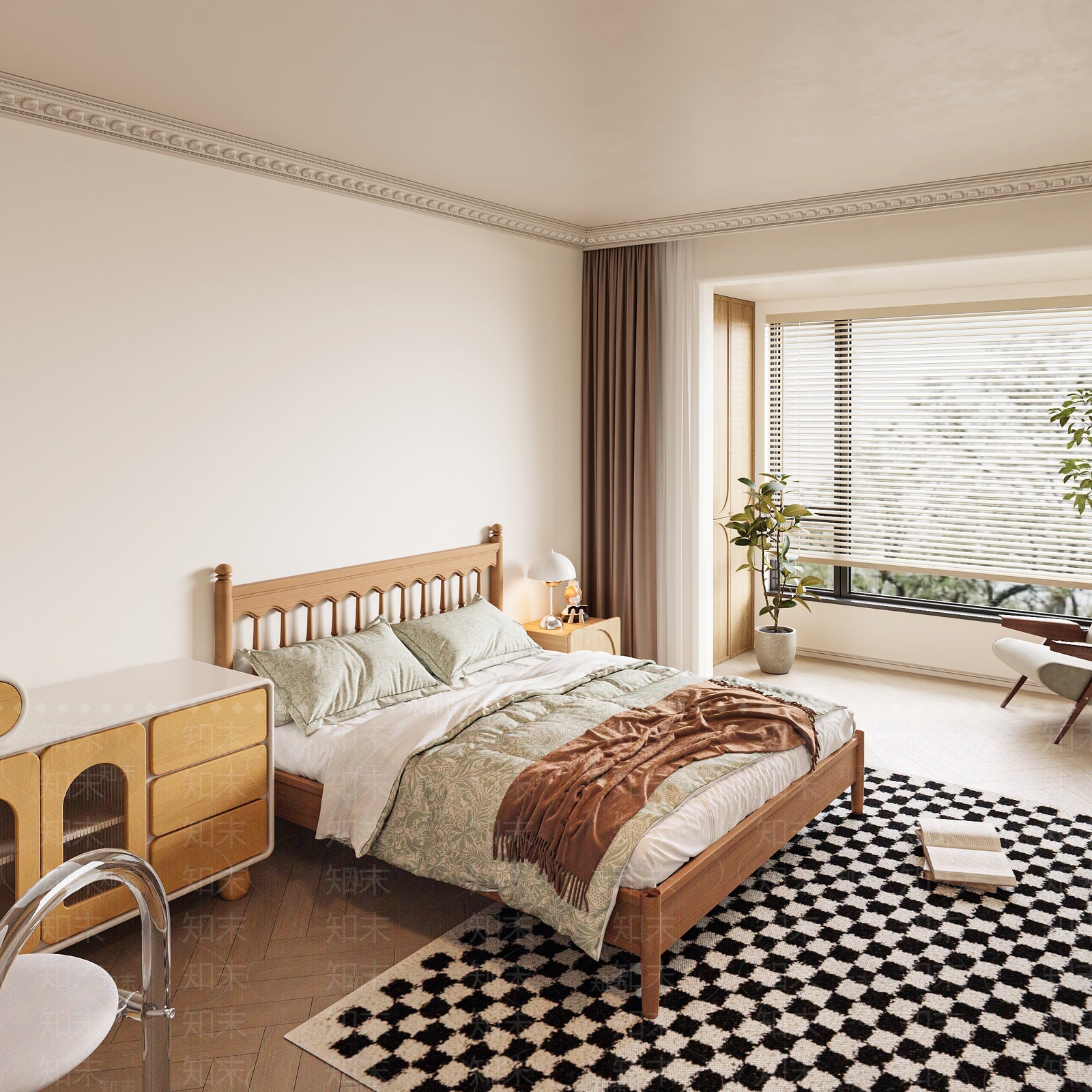 北欧奶油风卧室3D模型下载【ID:1208008242】