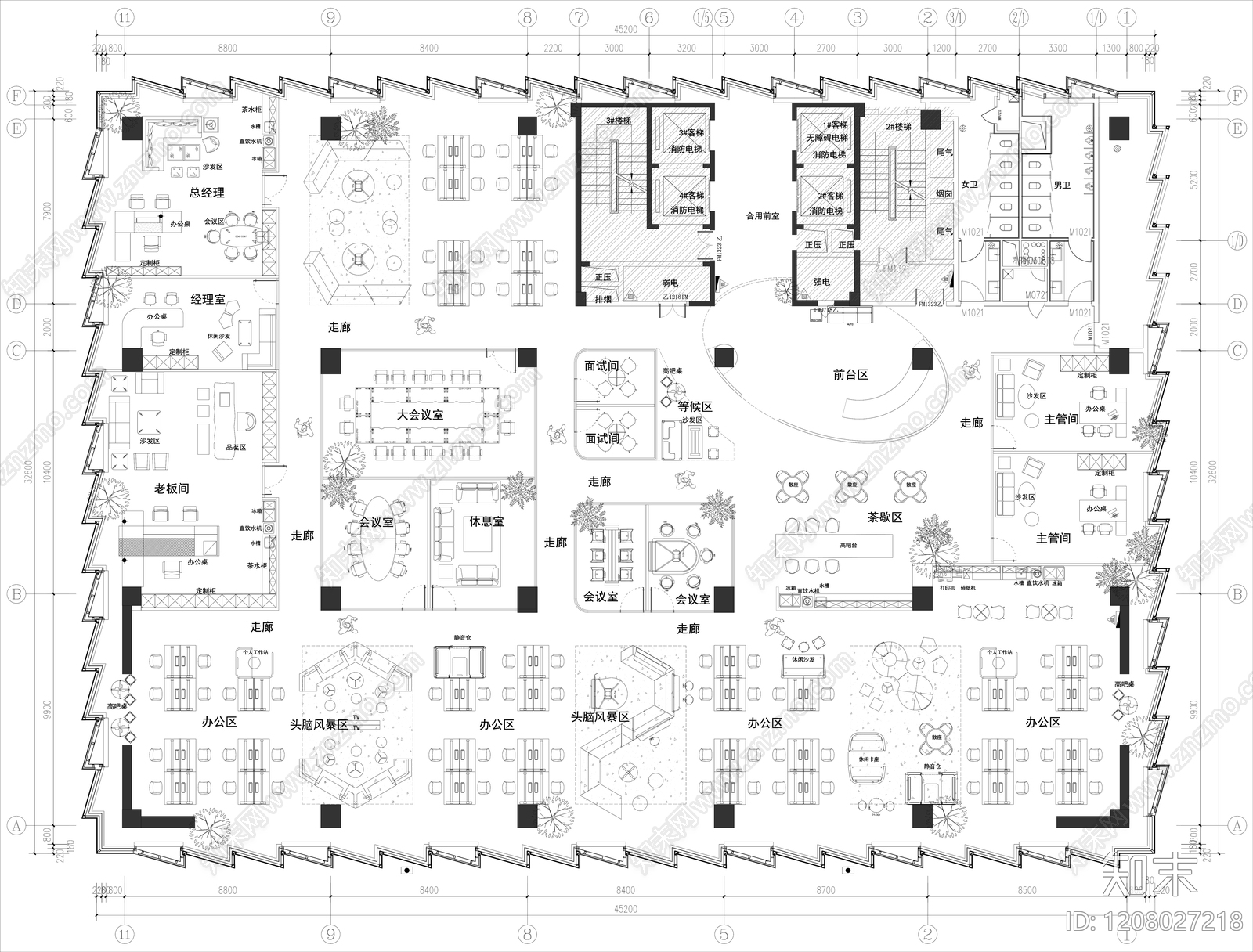 简约整体办公空间施工图下载【ID:1208027218】