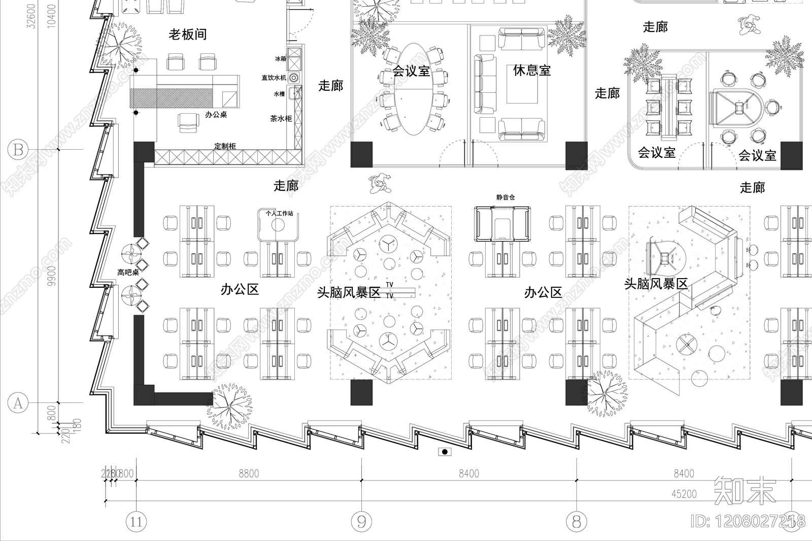简约整体办公空间cad施工图下载【ID:1208027218】
