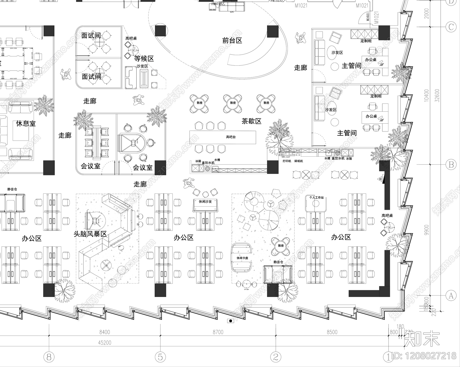 简约整体办公空间cad施工图下载【ID:1208027218】