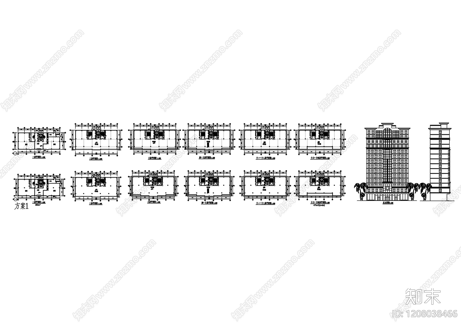 现代办公楼建筑施工图下载【ID:1208038466】