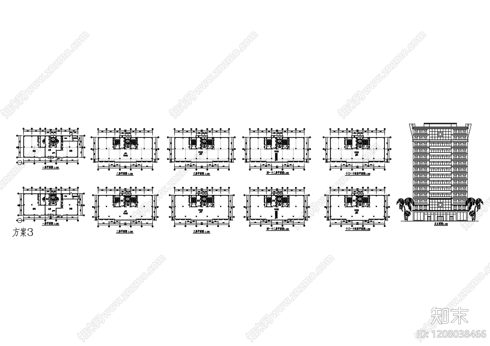 现代办公楼建筑cad施工图下载【ID:1208038466】