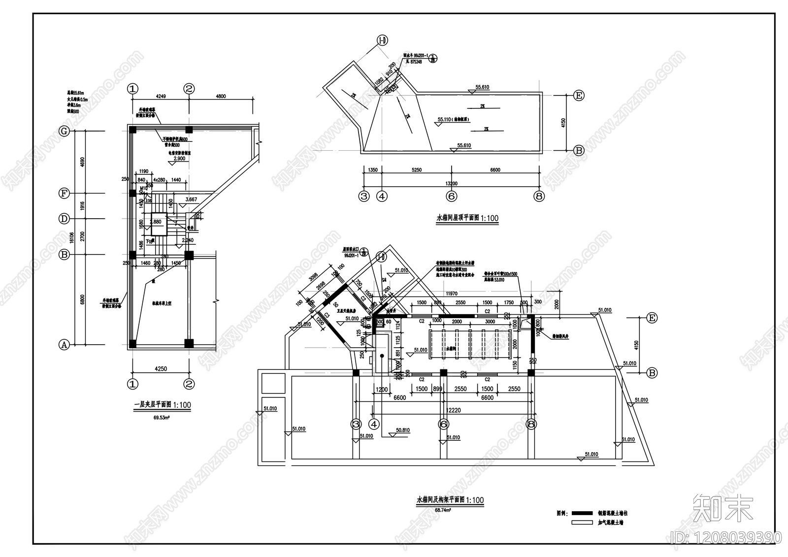 现代办公楼建筑cad施工图下载【ID:1208039390】