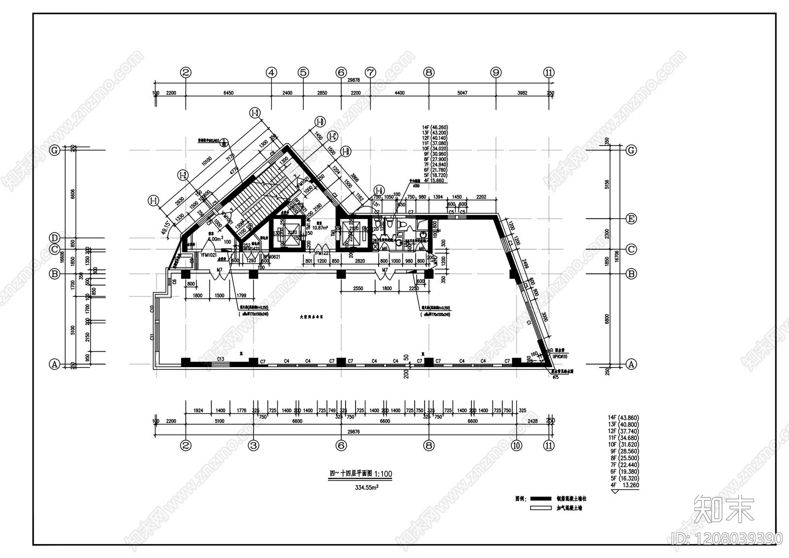 现代办公楼建筑cad施工图下载【ID:1208039390】