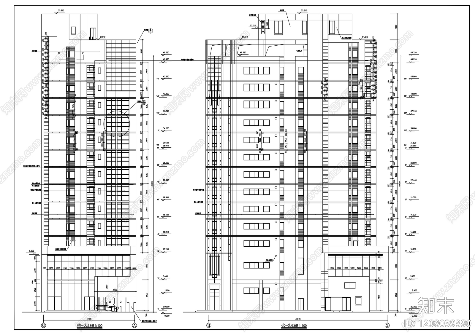现代办公楼建筑cad施工图下载【ID:1208039390】