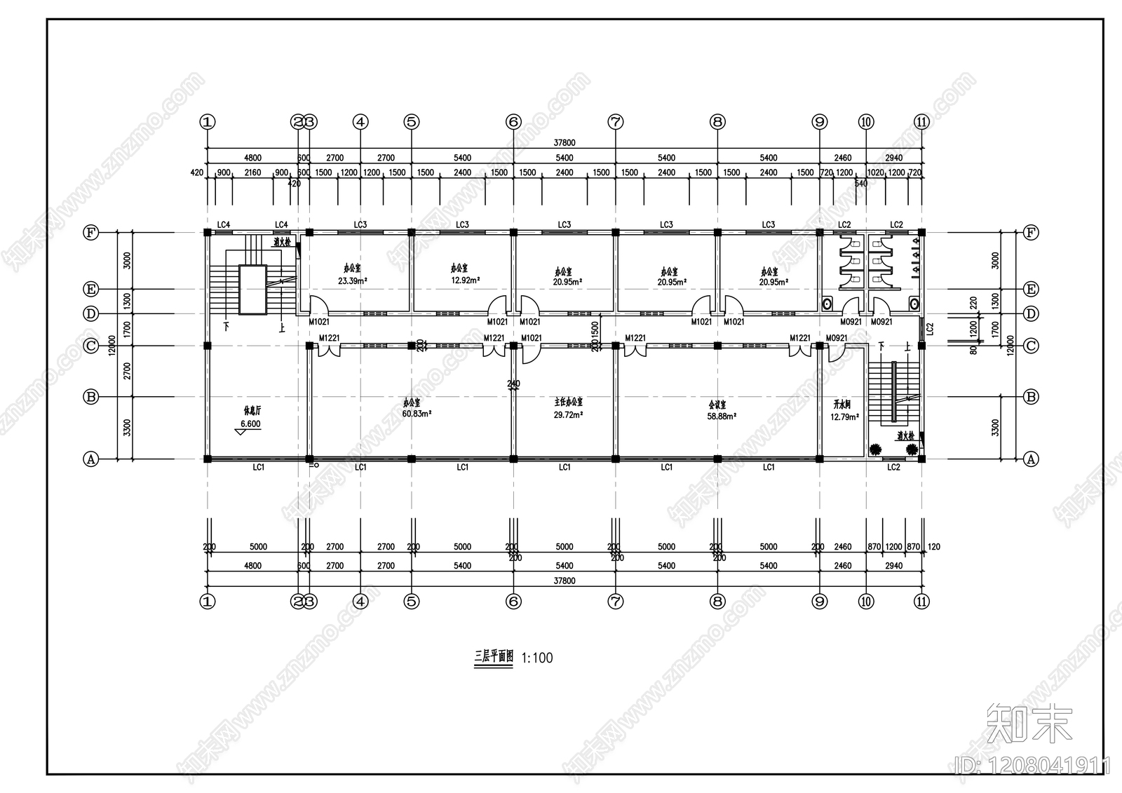 现代办公楼建筑cad施工图下载【ID:1208041911】