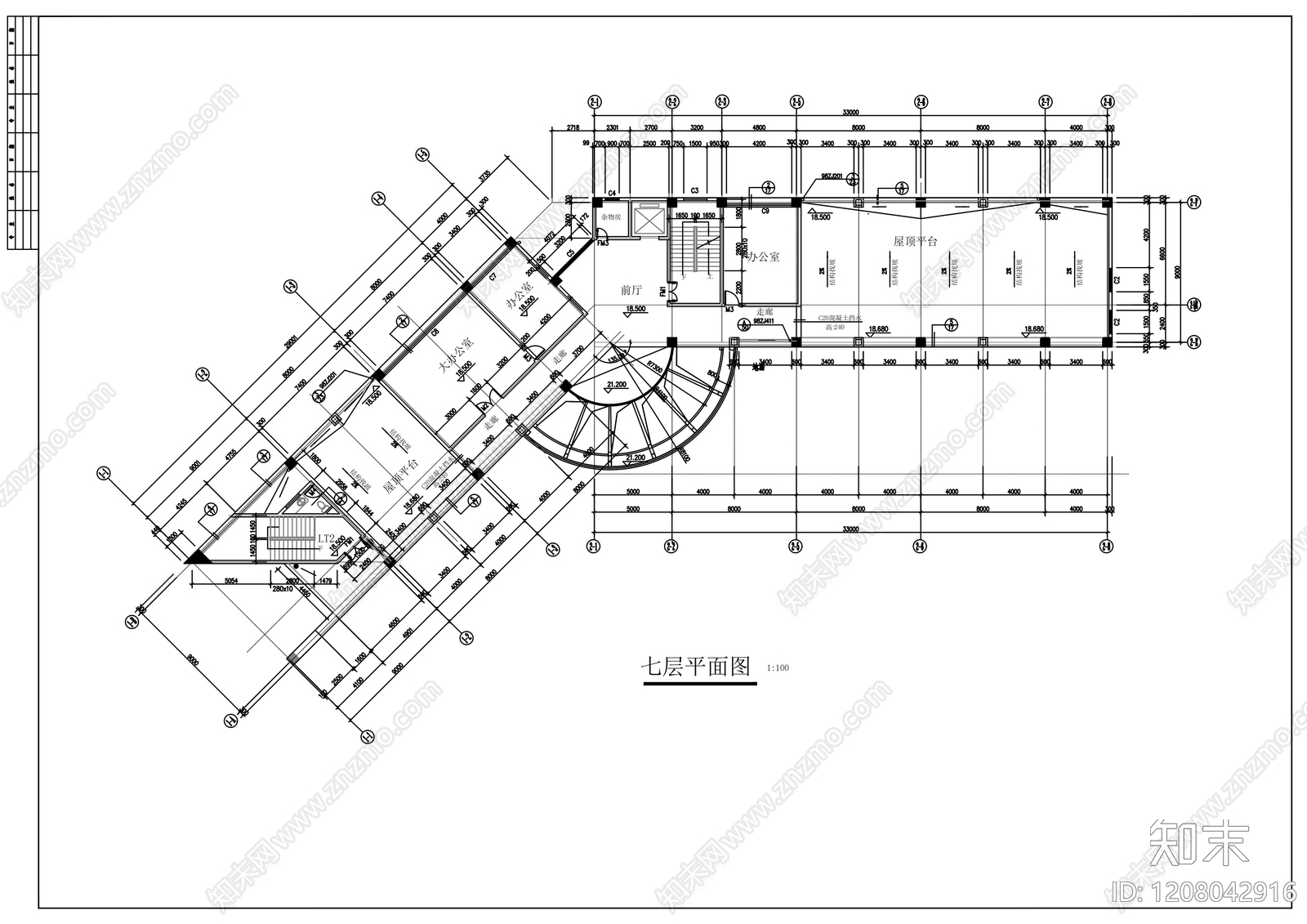 现代办公楼建筑cad施工图下载【ID:1208042916】