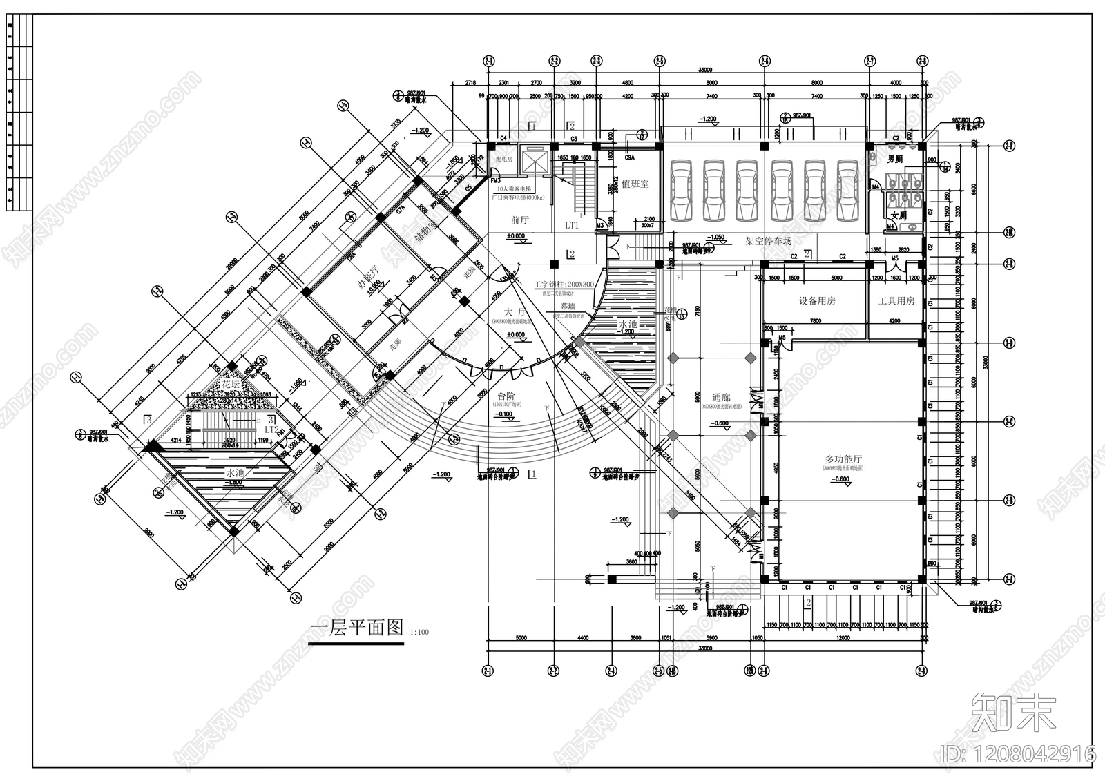 现代办公楼建筑cad施工图下载【ID:1208042916】