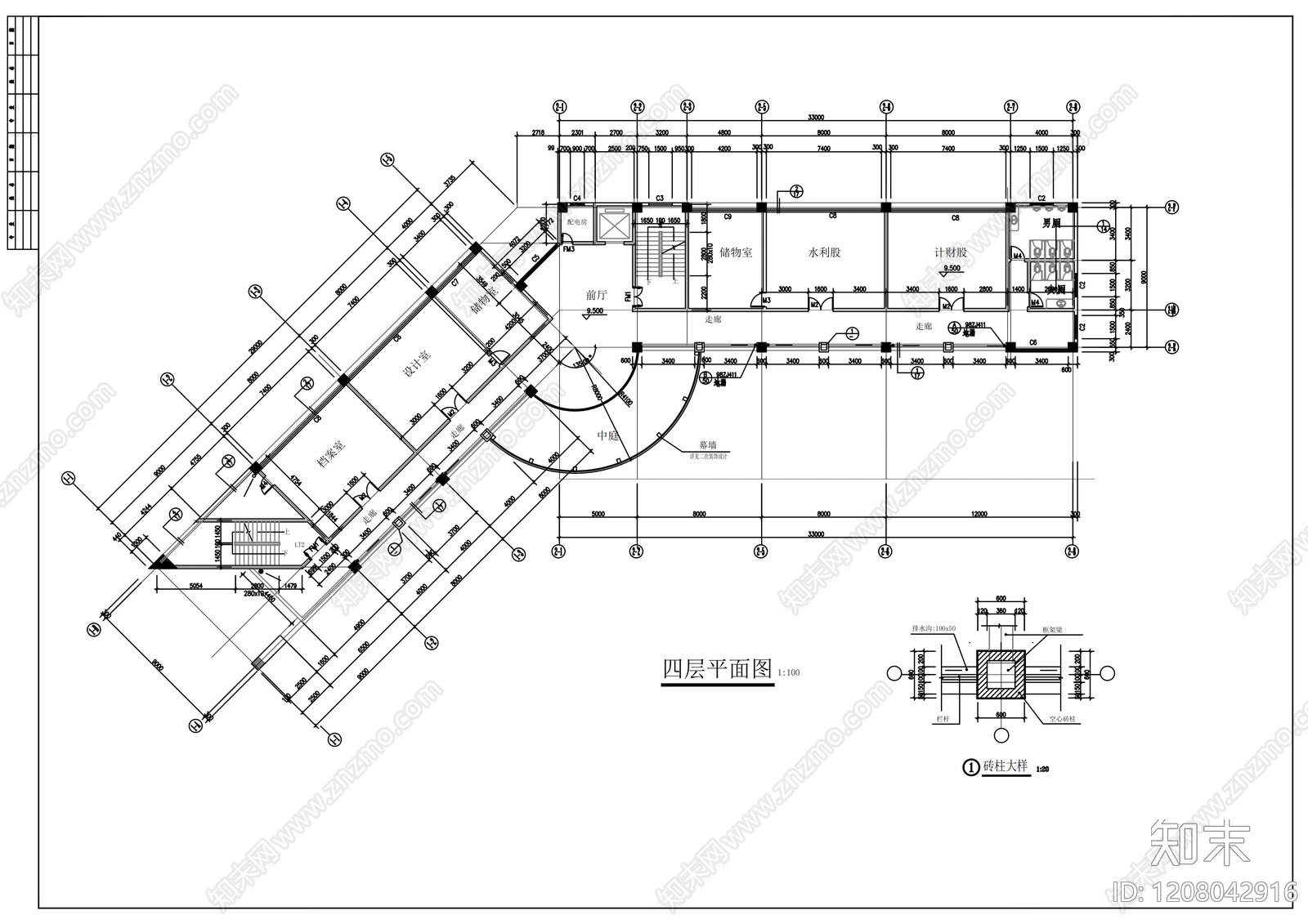 现代办公楼建筑cad施工图下载【ID:1208042916】