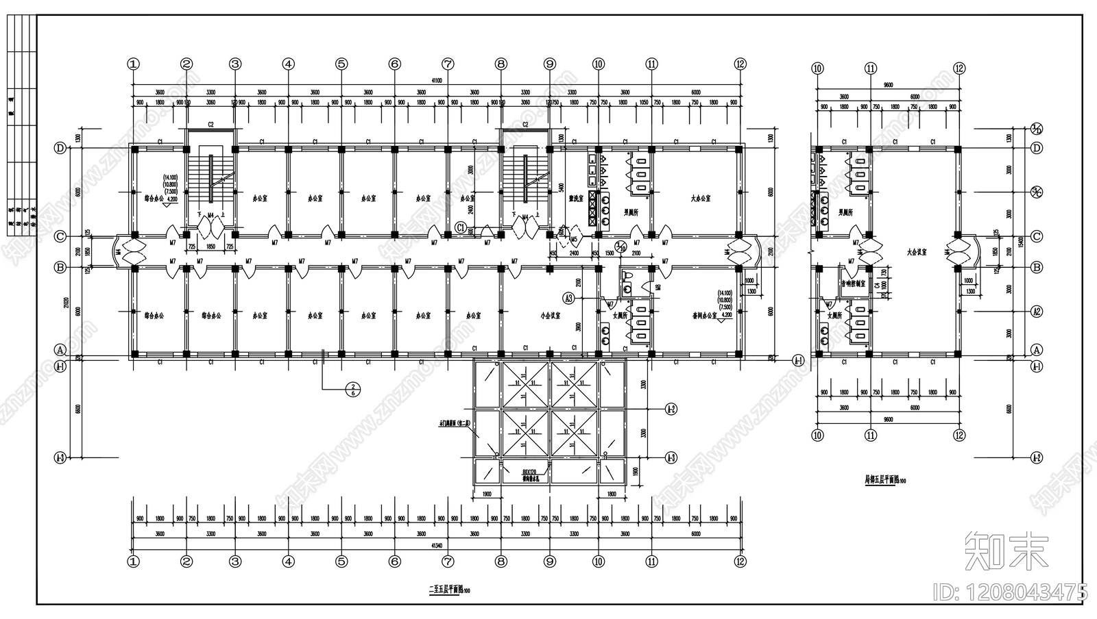 现代办公楼建筑cad施工图下载【ID:1208043475】