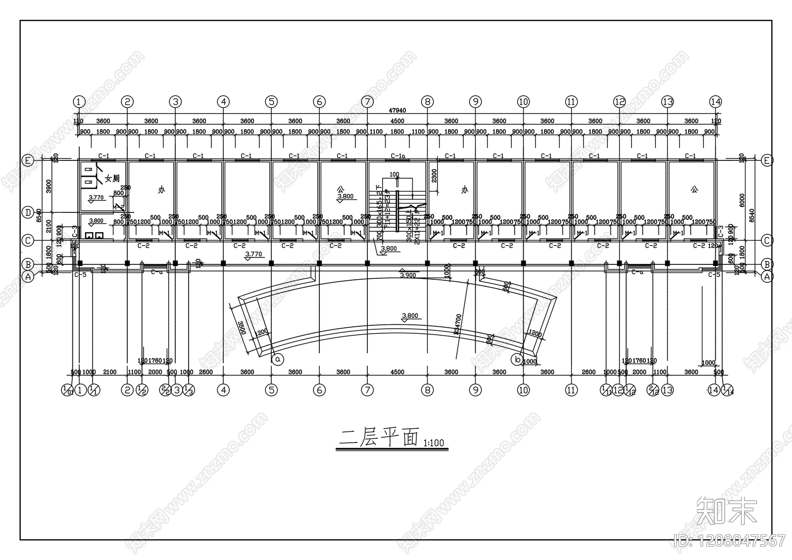 现代办公楼建筑施工图下载【ID:1208047567】