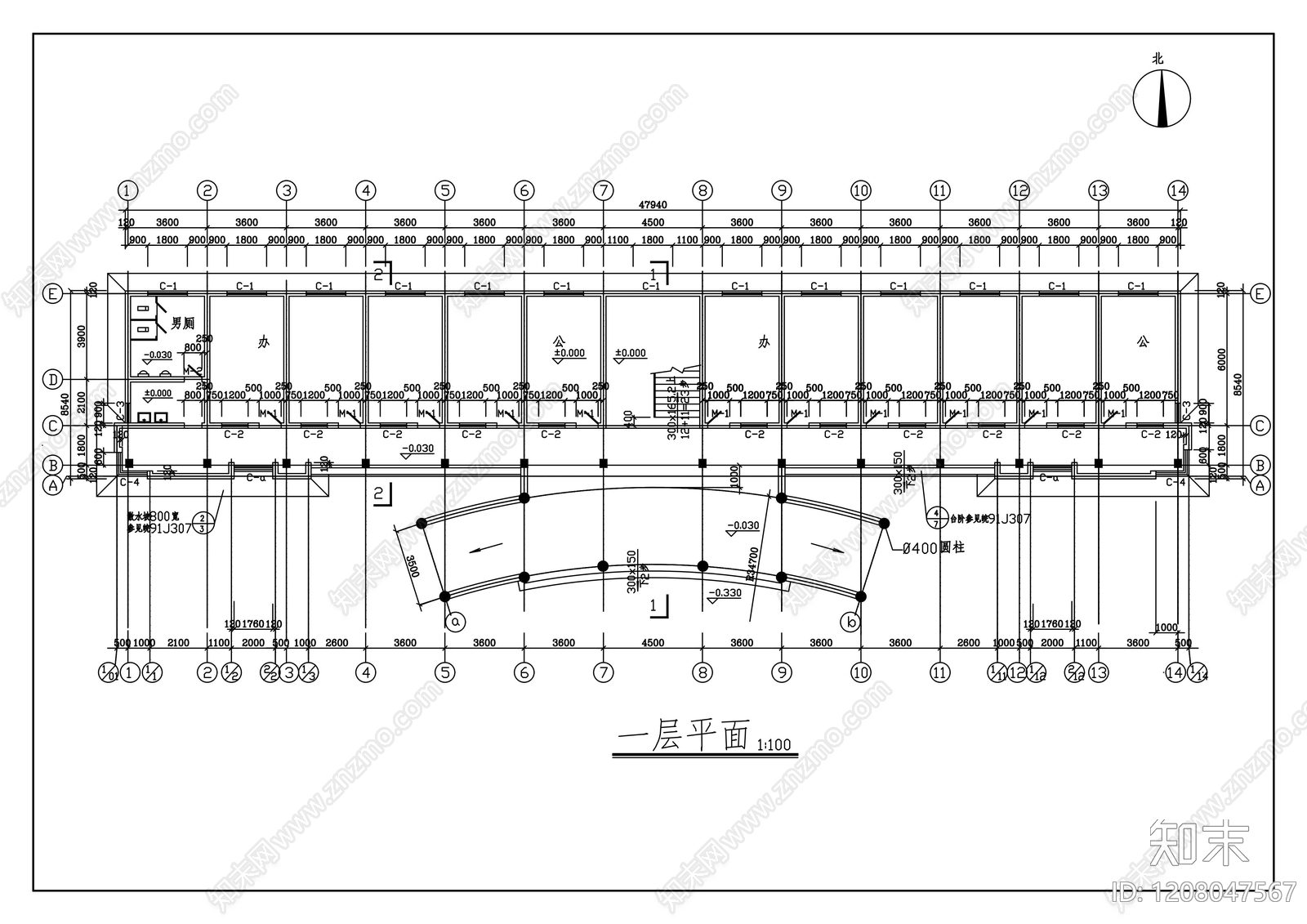 现代办公楼建筑cad施工图下载【ID:1208047567】
