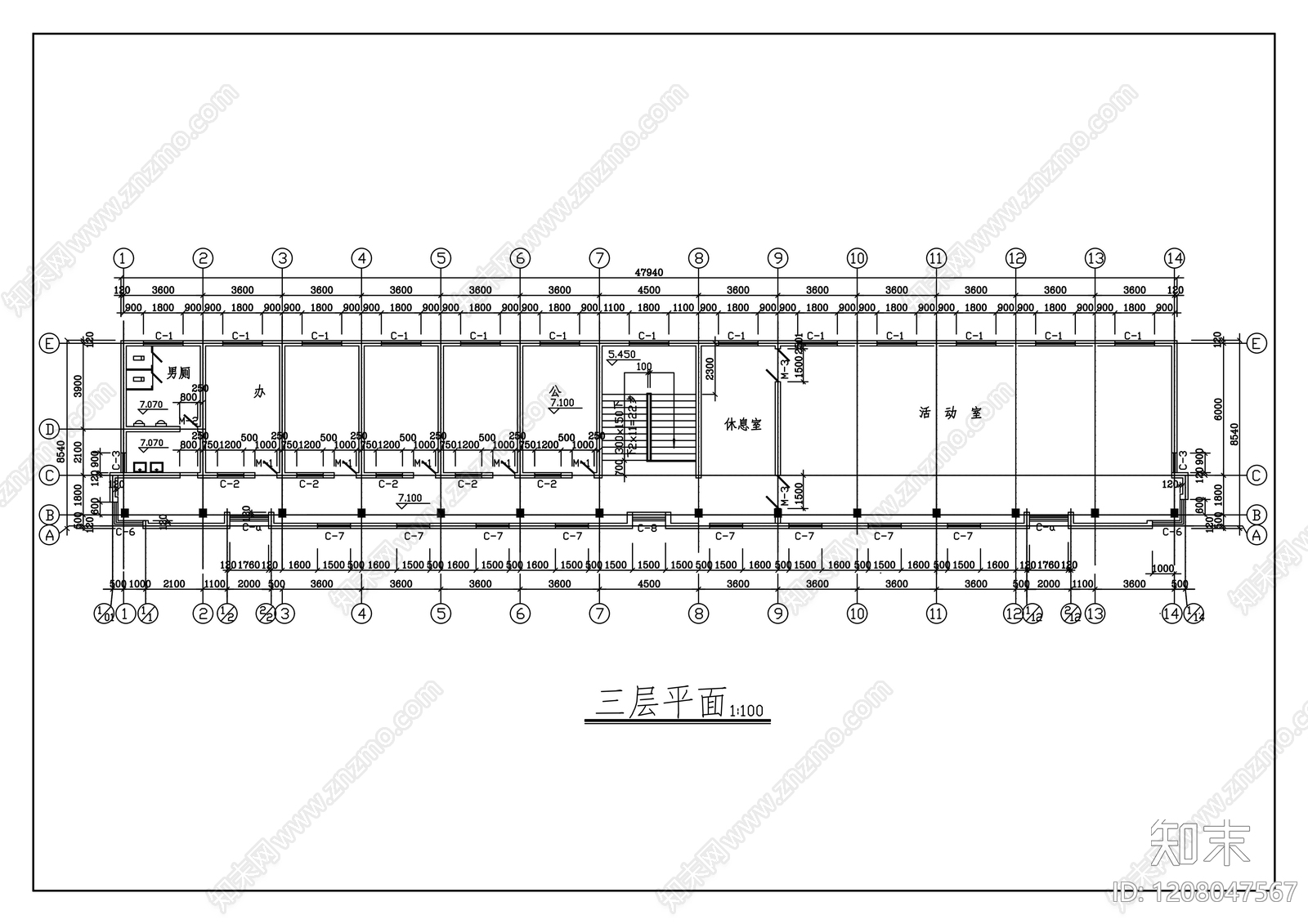 现代办公楼建筑cad施工图下载【ID:1208047567】